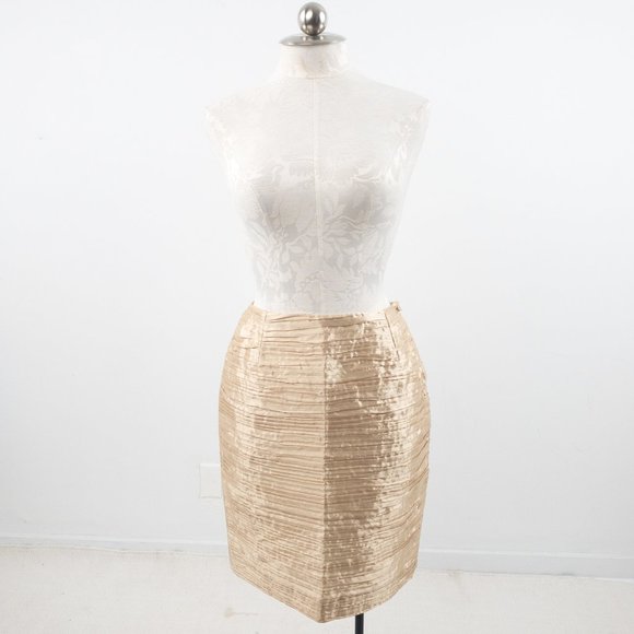 Vintage 80s 8 Formal Skirt Suit Dress Set Gold - Picture 8 of 15